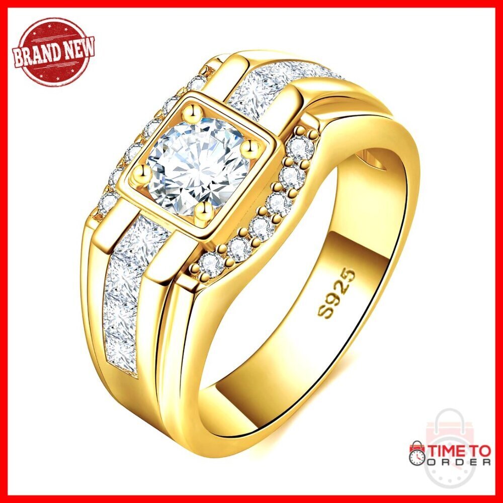 Men's Sterling Silver Moissanite Wedding Ring 0.8CT Round Cut Size 8